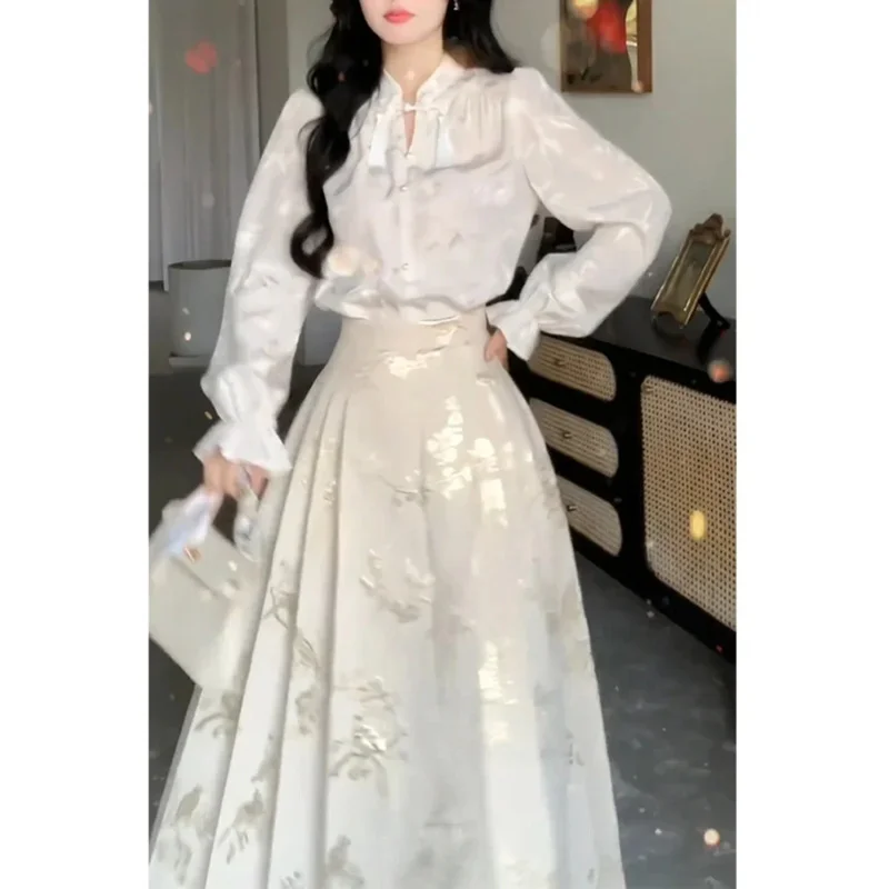 

New Chinese Style Heavy Industry Jacquard Gold Silk Horse Face Skirt For Women's Winter New High Waisted Slimming Skirt