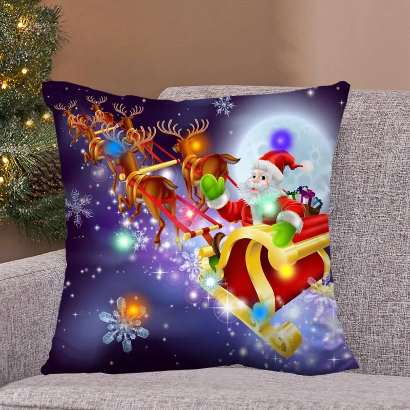 Merry Christmas Soft Short Plush Cushion Cover For Sofa Home Decor Bell Red Gift Box Throw Pillowcase LDE Light