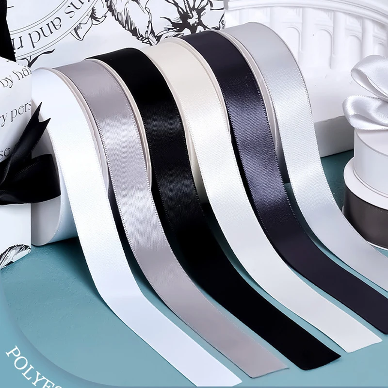 Black White Grey Satin Ribbon for Gift Wrapping Wedding Crafts Christmas Easter Floral Hair Bows Invitation Decorations and More