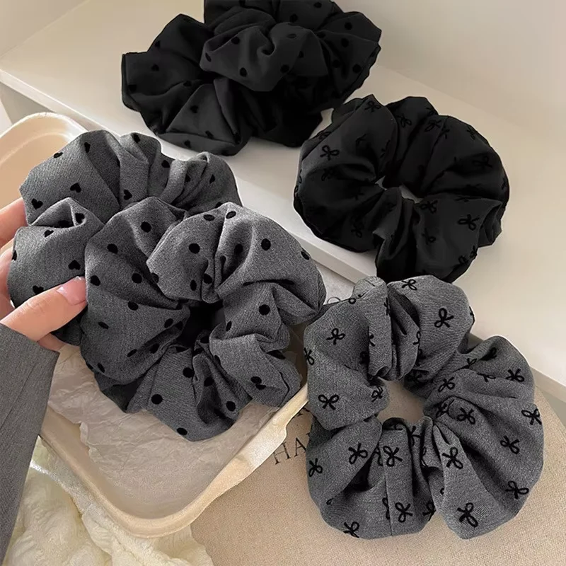 Bow Hair Rope Elegant Temperament Black and Gray Cloth for Women High Ponytail Hair Rope Fashion Girl Does Not Hurt The Hair