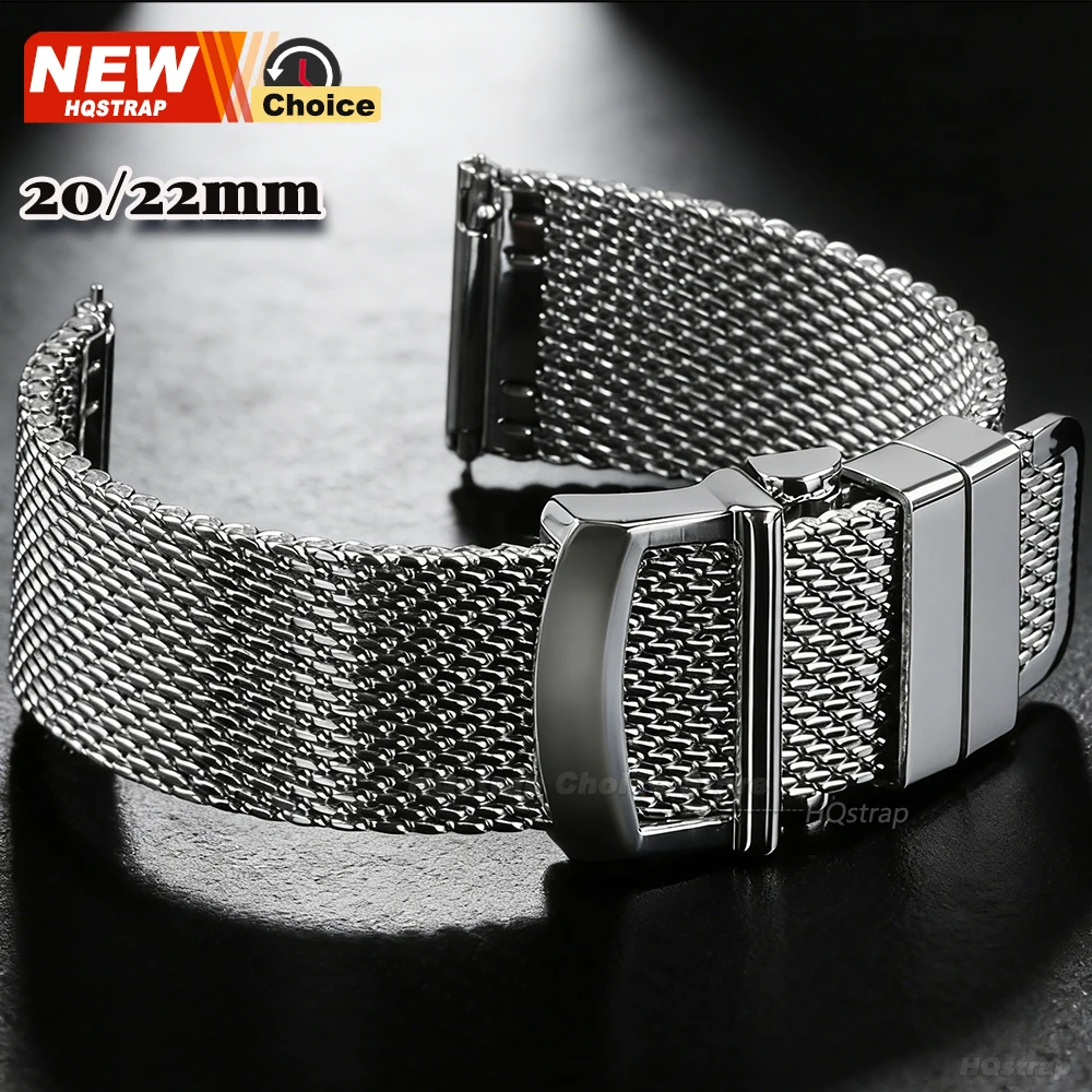 Nueva Correa de Reloj de Acero Inoxidable Milanesa de 0.8 mm, 20 mm 22 mm, para Seiko, para IWC, Correa de Repuesto Universal para Reloj Inteligente