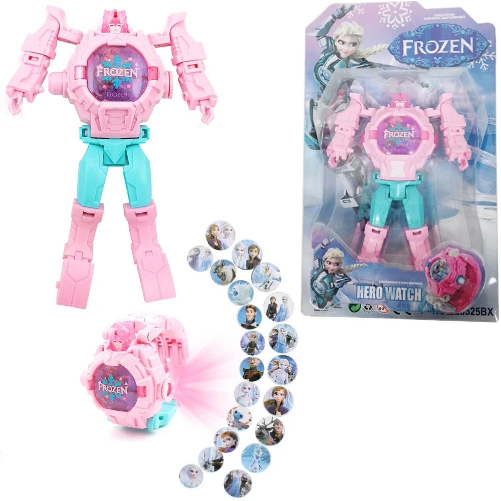 Disney Frozen Avengers Deformation Electronic Watch Boy girl Toy Cartoon Captain America spiderman Transformed Robot child Watch