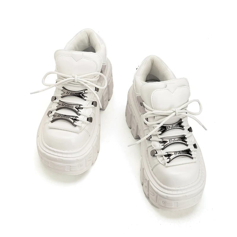 

2025 Gothic Ankle Rock Boots Woman Sneakers New Punk Style Women Shoes Lace-up Heel Height Platform Shoes Woman Metal Decor
