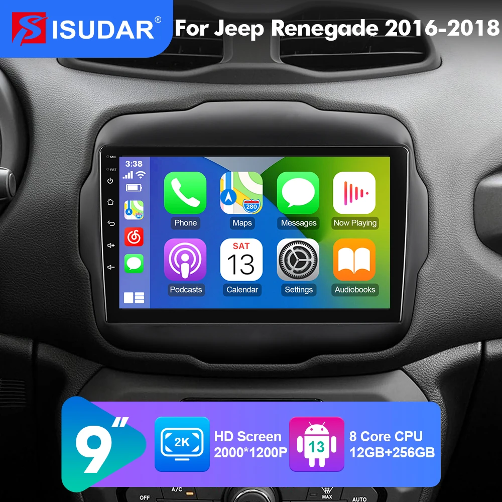 

Isudar T78P QLED Android auto radio For Jeep Renegade 2014-2018 GPS Car Multimedia RAM 12G ROM 256GB with frame CarPlay No 2din