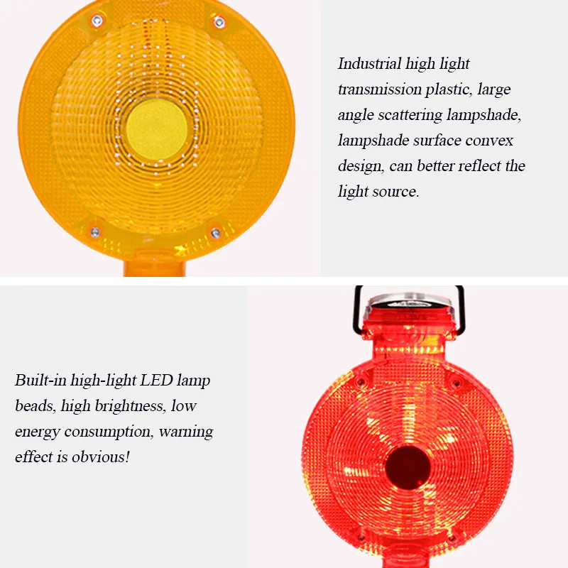 LED Night Traffic Warning Lights Long Battery Life Solar Road Construction Large Flat Lights Barricade Lights Cone Lights