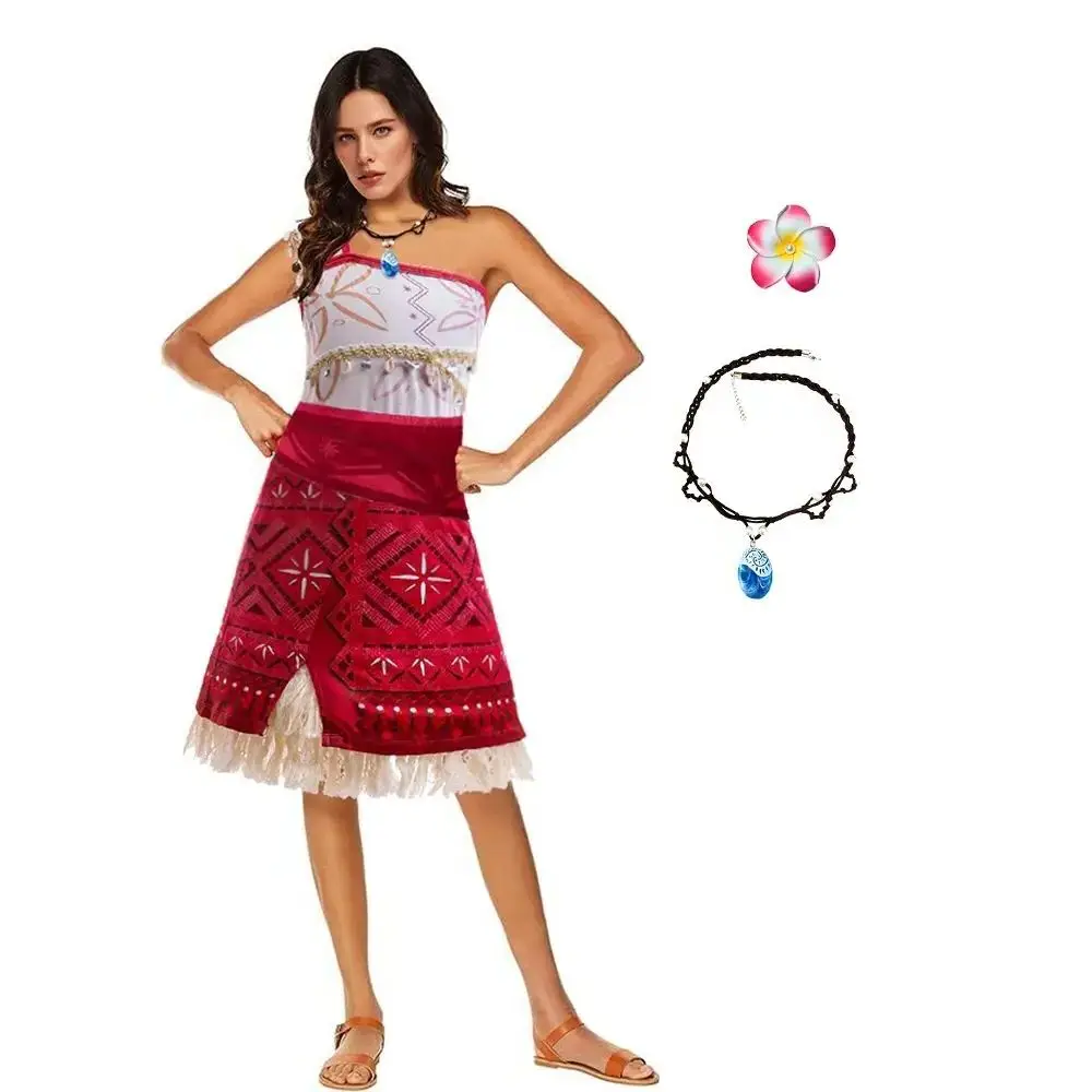 

Women Vaiana Adult Dress Moana Prinses Kostuum Jurk Volwassen Ketting Meisje Party Carnival Outfits Bohemian Style for S M L XL