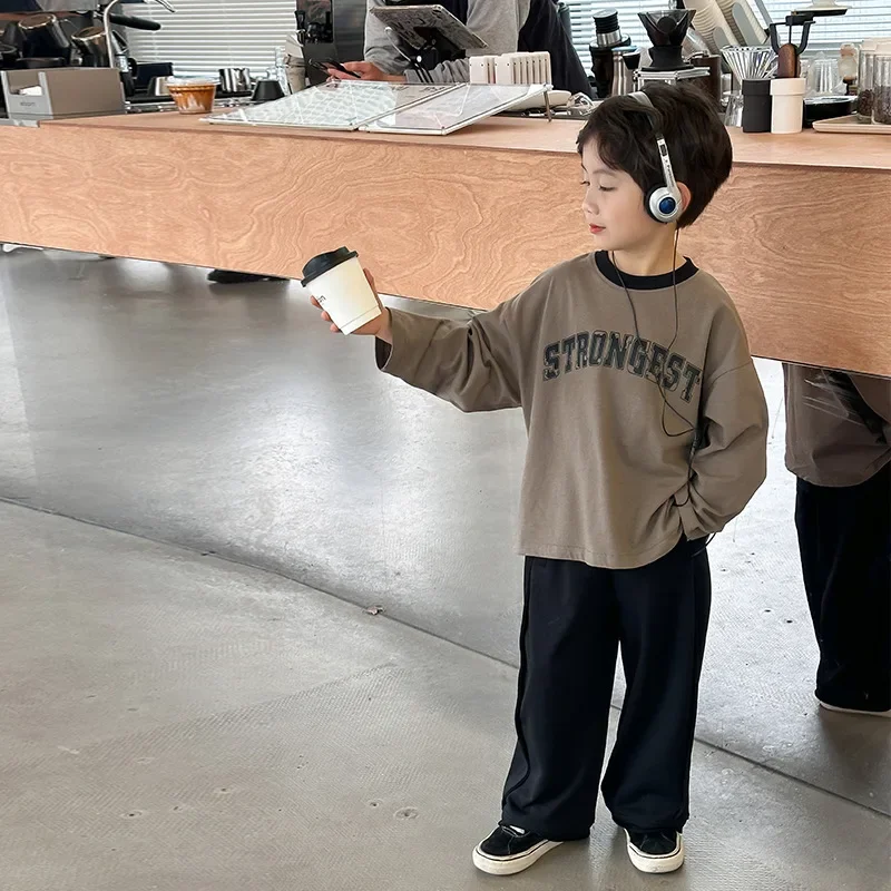 Moletom de manga comprida infantil, camisa baixa para meninos, blusa de algodão puro, nova para primavera e outono