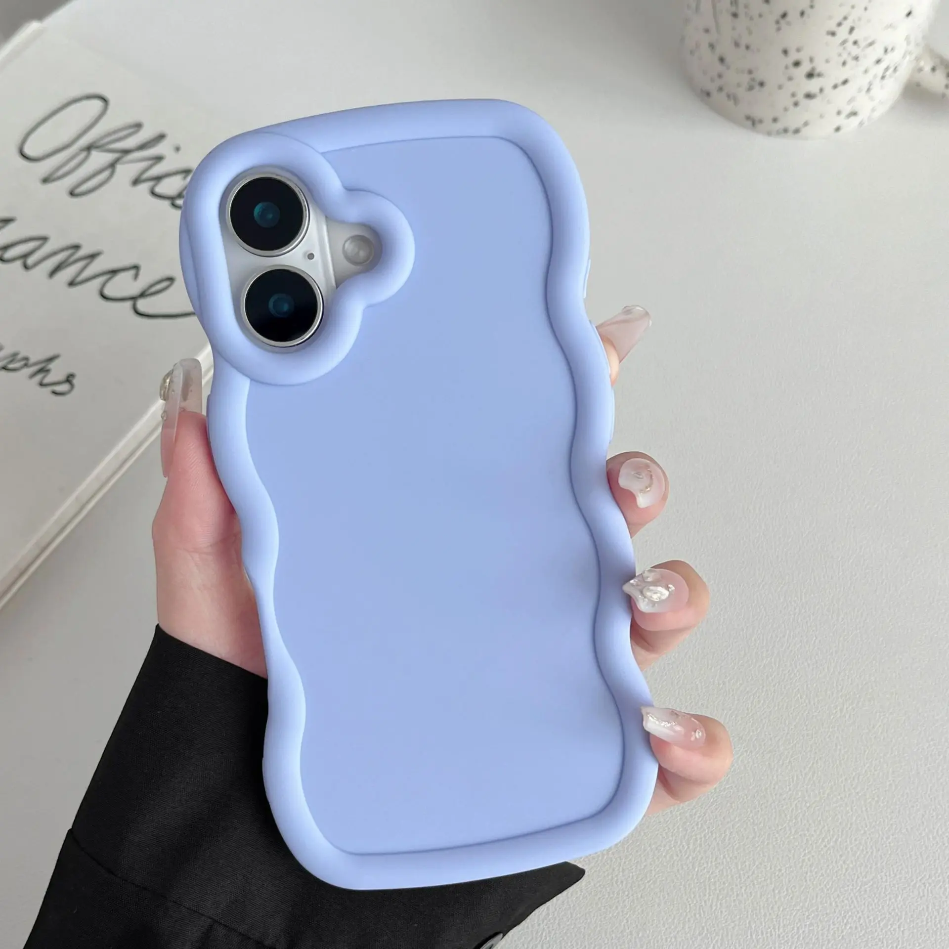 Neue Wellenmuster-Hüllen für iPhone 16 Pro Max 16 Plus Macaron Handyhülle Cartoon Aufkleber Puppe DIY Einfache Farbe Material Shell – Detail 9