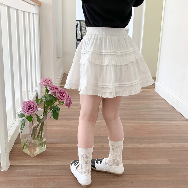 Children Clothing Girls Sweet Lace Skirt 2024 Summer New Fashionable Princess Sweet Cute Girls White Layered Pleated Skirt