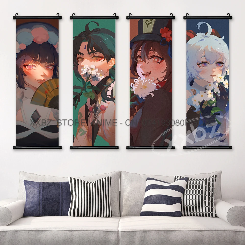 Genshin Impact Scrolls Picture Amber Home Decor Aether Wall Art Albedo Hanging Painting Hot Game Canvas Poster Barbara Wallpaper