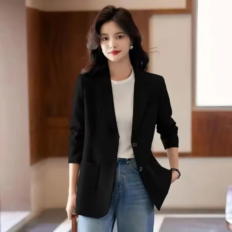 Wiosenno-jesienna, wysokiej jakości marynarka damska, rozcięta blezer, koreański temperament, odzież wierzchnia, jednorzędowa narzutka damska.