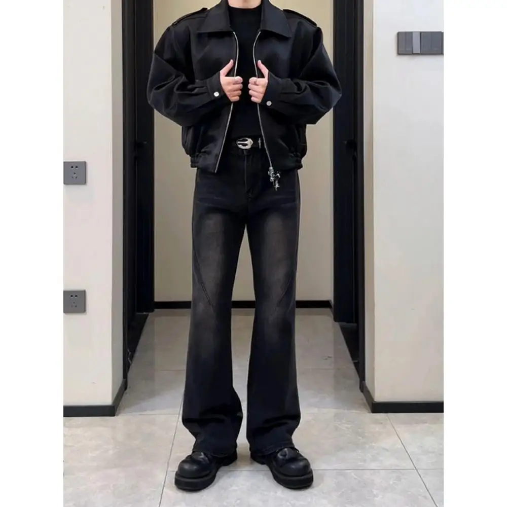 

Мужские джинсы в американском ретро-стиле, прямые, на высокой талии, из смесового хлопка и полиэстера, весна-осень, Bla Bell Bot