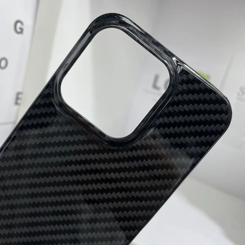 100% Real Glossy Black Aramid Carbon Fiber Case For iPhone 16 15 Pro ProMax  plus Ultra-thin Super Light Phone Cover