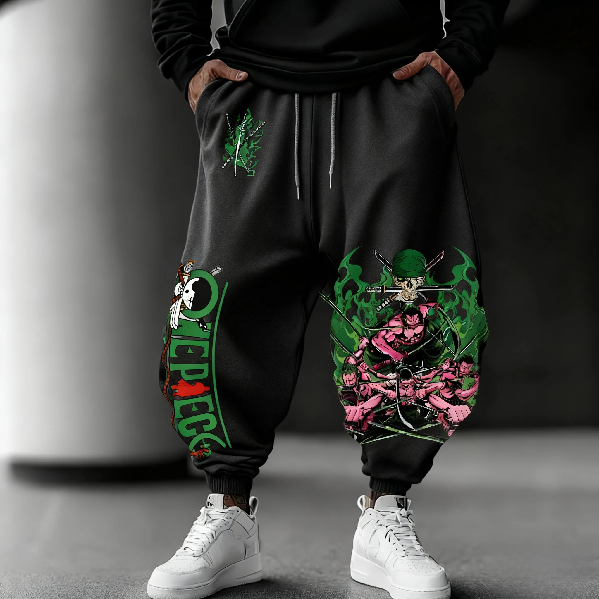 ONE PIECE Anime Roronoa Zoro Printed Sweetpants 2025 Autumn/Winter Men's New Hip Hop Trend Y2K Casual Loose Sports Tapped Pants