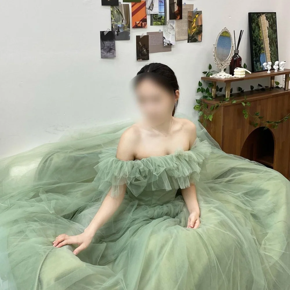 

Hoepoly 1Green Tulle Off The Shoulder 파티용 드레스 Strapless Lace Wedding Dresses Formal Occasion Custom Made For Special 로엘드레스 2023