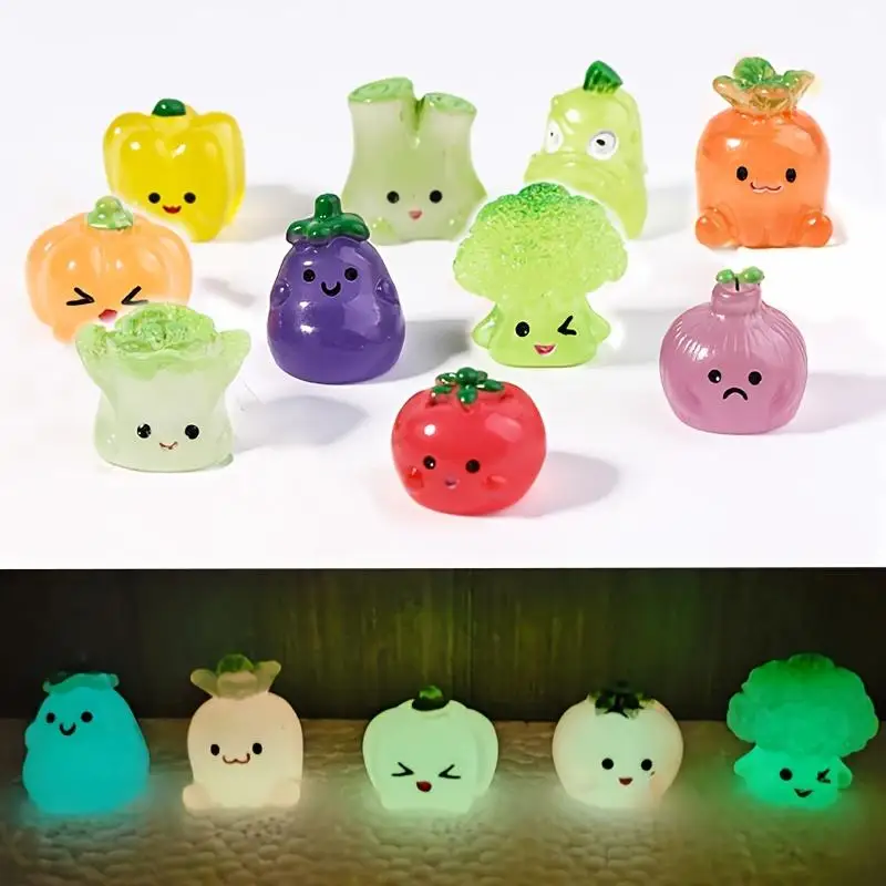 15 Miniature Glow-in-the-Dark Vegetable Sculptures – Perfect for Holidays, Parties, and Birthday Gifts. These Glow-in-the-Dark V