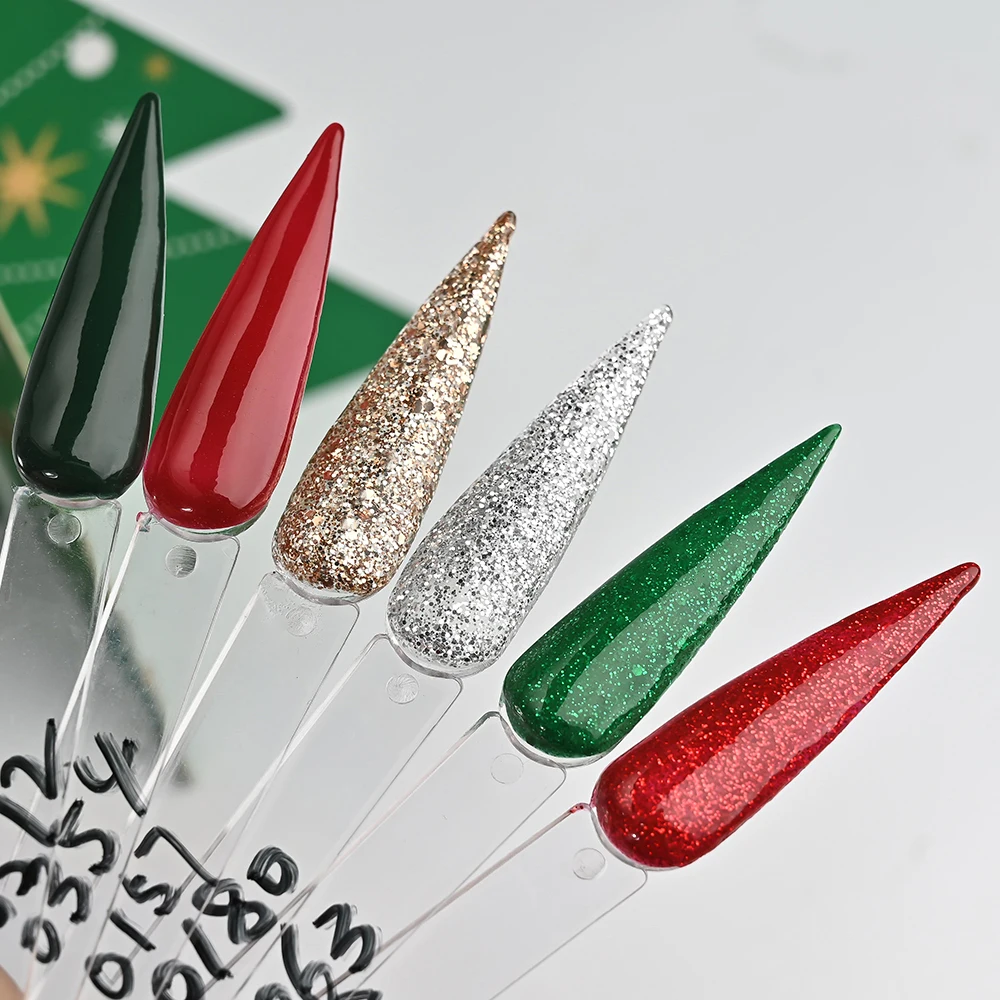 6箱入り 10ml クリスマステーマ グリッターネイルパウダー アクリルパウダー 3 in 1 ポリマーネイルエクステンション カービング グリーン/レッド クリスタルパウダー