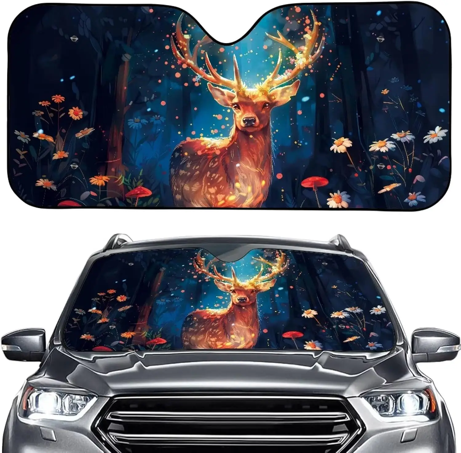 

Олень, гриб, ромашка, принт, лобовое стекло автомобиля, Sun Sha, складной отражатель, защита от солнца для салона автомобиля