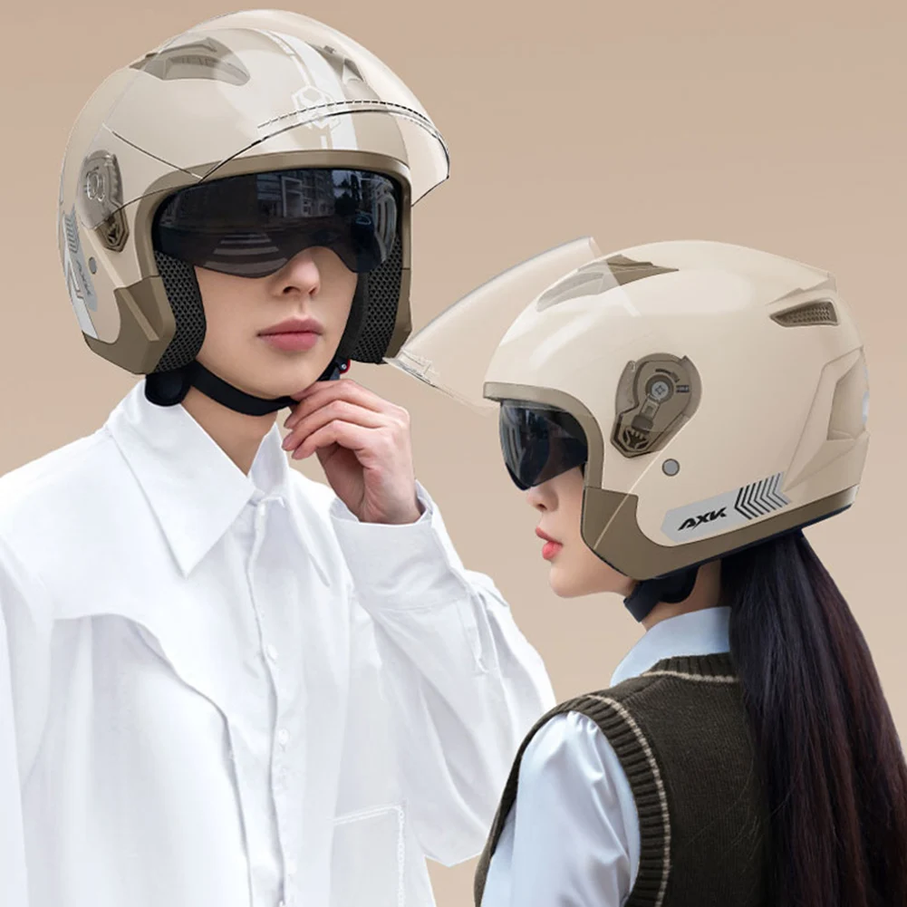 Motorcycle Open Face Helmet For Men Women 3/4 Half Helmet With Sun Visor Quick Release Buckle Safety Riding Equipment