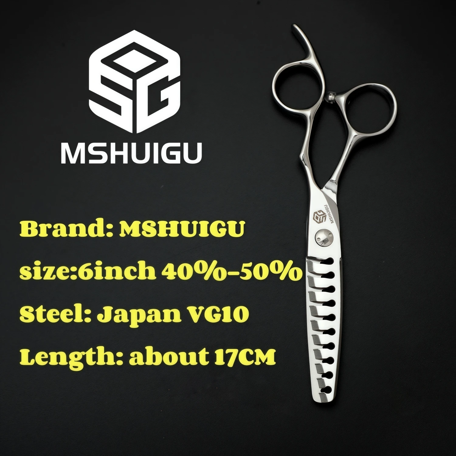 MSHUIGU Professionelle Friseurschere Multifunktionale Effilierschere mit Zähnen auf Beiden Seiten VG10 6 Zoll – Detail 3
