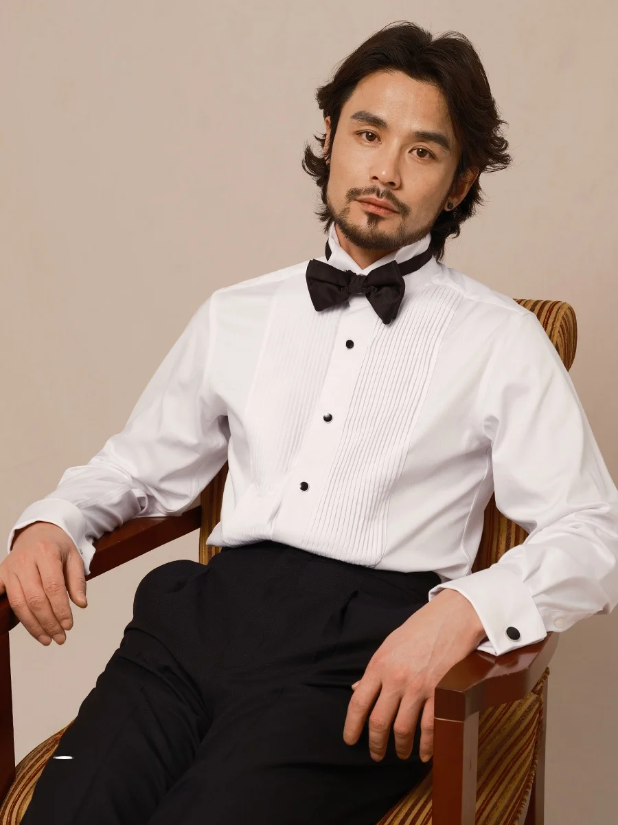 

Cultum One Day Men's Dress Shirt Long Sleeve Wing Collar Pleated Bamboo Fiber Business Formal Shirt for Dinner And Other Occa...