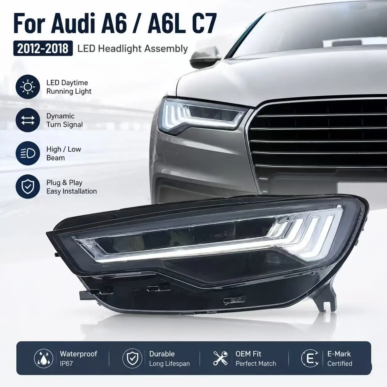 Car Accessories Headlamp For Audi A6 Headlights 2012-2018 A6L C7 Upgrade LED Headlight DRL Dynamic Signal High Low Beam Headlamp