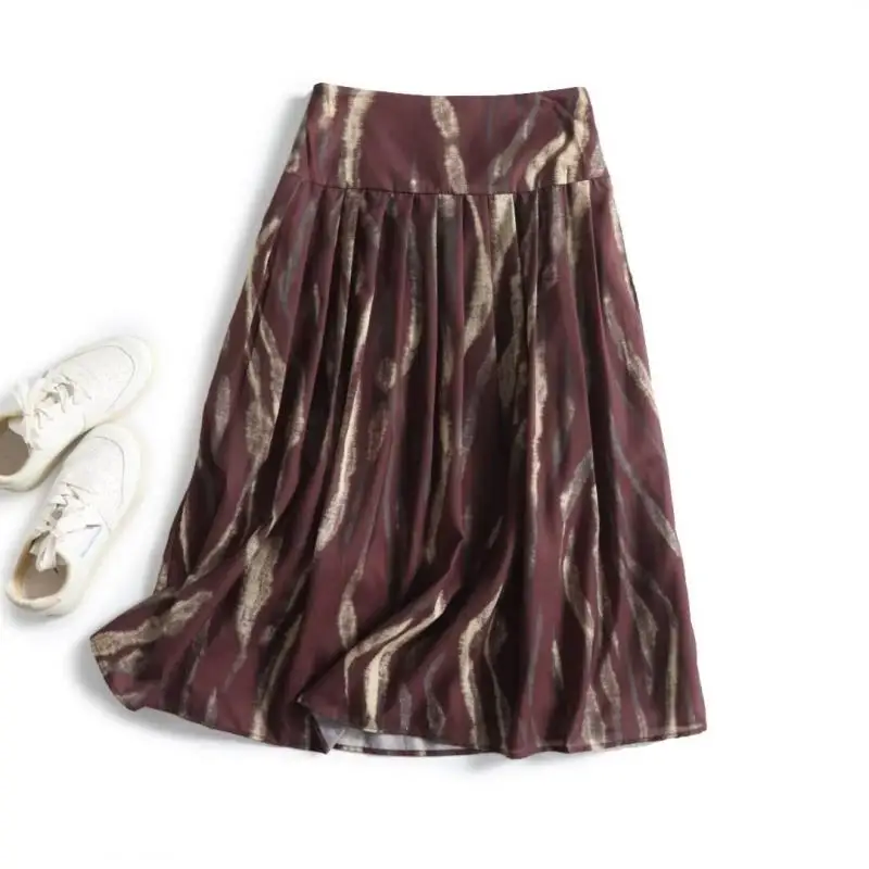 Maxdutti Southern French Elegant Women's Skirt Retro Printed Skirts Faldas Lightweight And Elegant Pleated Skirt Woman Clothes