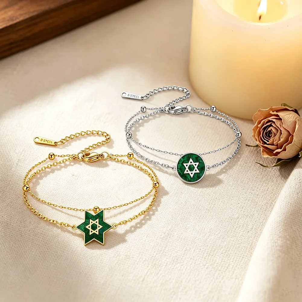 Star of David Bracelet for Women Jewish Magen David Eilat Stone Picture Adjustable Chain Protection Jewelry for Hanukkah