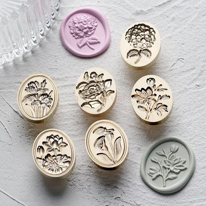 3D Relief Wax Seal Stamp Flower Calla Lily Hydrangea Magnolia Paeonia Iris Lotus DIY Gift Wedding Greeting Card Decoration Tools