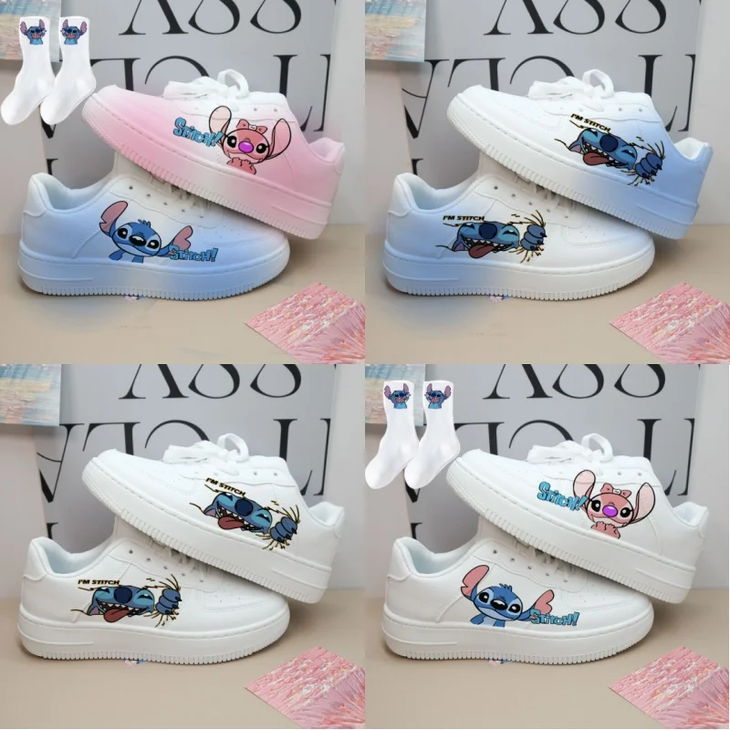 kawaii Disney Stitch Angel Skate Shoes Cartoon Anime Lightweight Casual Fashion Low-Top Board Shoes for Breathable White Shoes