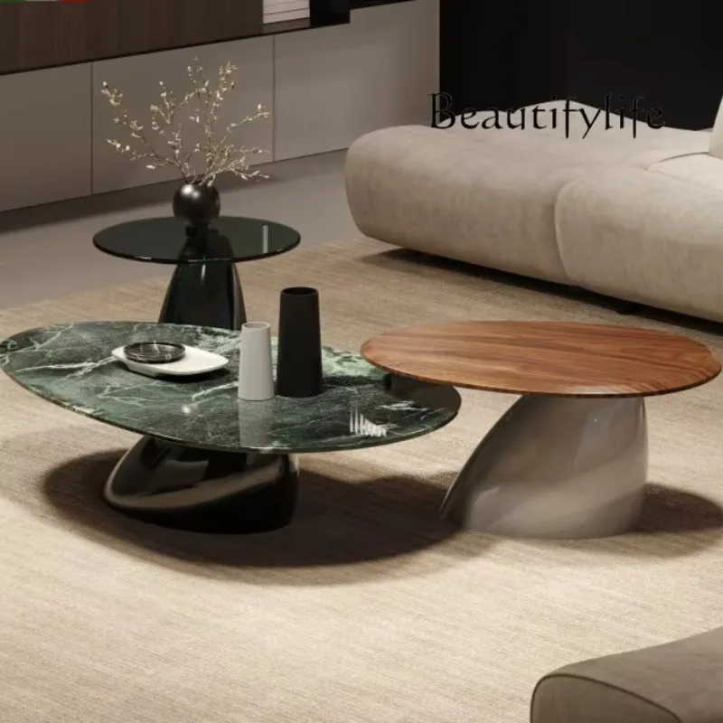 BJ High-end Light Luxury Oval Coffee Table Combination Villa Luxury House Large Flat Italian Minimalist Luxury Stone Tea Table