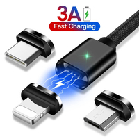 Magnetic Cable Fast Charging Data Wire Cord Magnet Charger USB Type-C 3m Phone Cable Micro USB For iPhone 12 Xiaomi mi