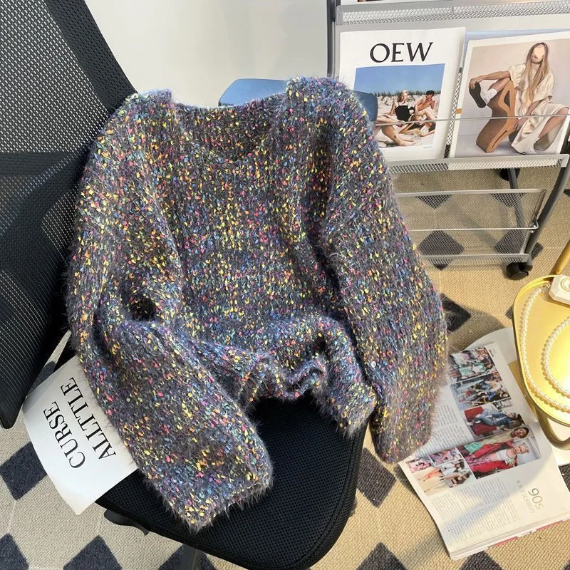 

Gentle Style Colored Dot Sweater for Women 2025 Winter New Lazy Style Casual Loose Pullover High End V-neck Soft Knitted Tops