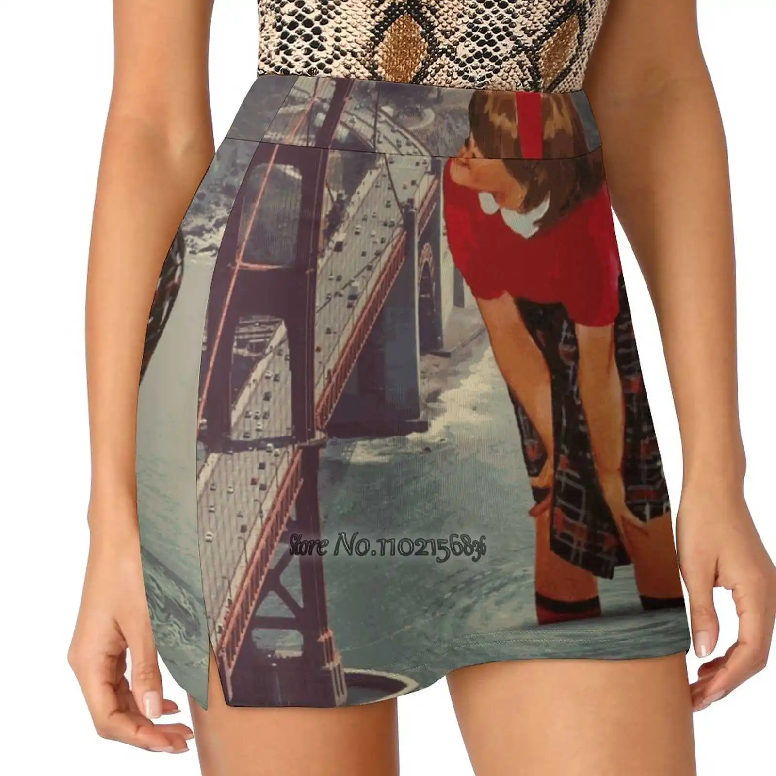 Mesmerized Women Sports Lining Skirt Tennis Dance Fitness Short Printed Skirts Collage Vintage San Francisco California Travel