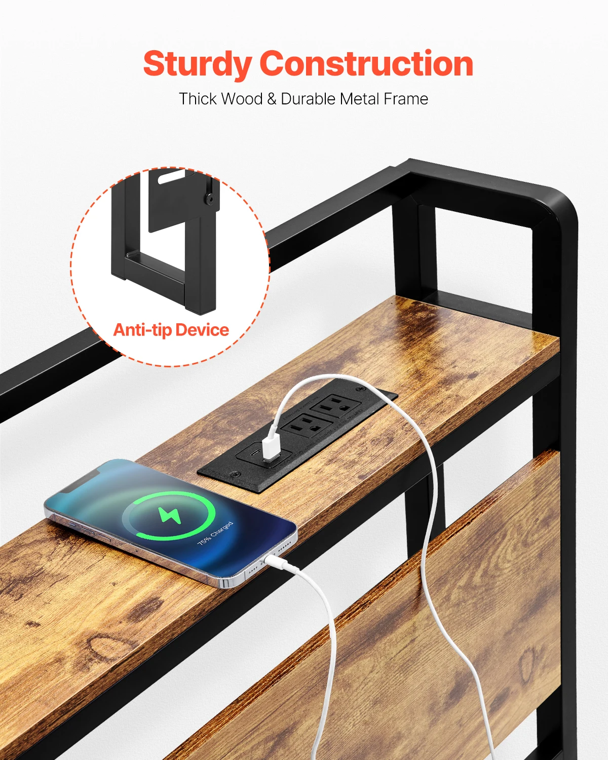 VEVOR Bed Headboard King Size Freestanding Head Board with Outlets & USB Port Adjustable Headboard for Different Bed Frames image 4