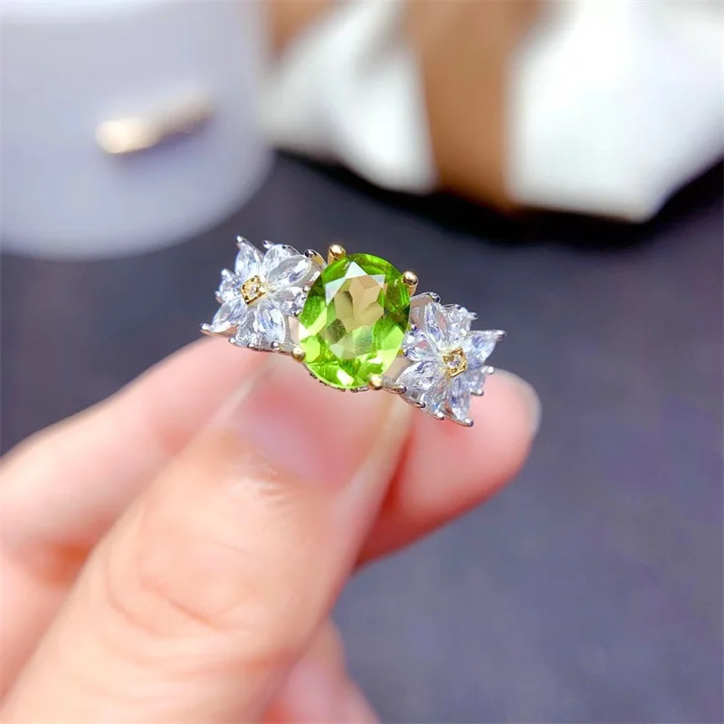 

925 Sterling Silver with Natural Peridot Ring Green Gemstone Luxury Jewelry Designer Free Shipping