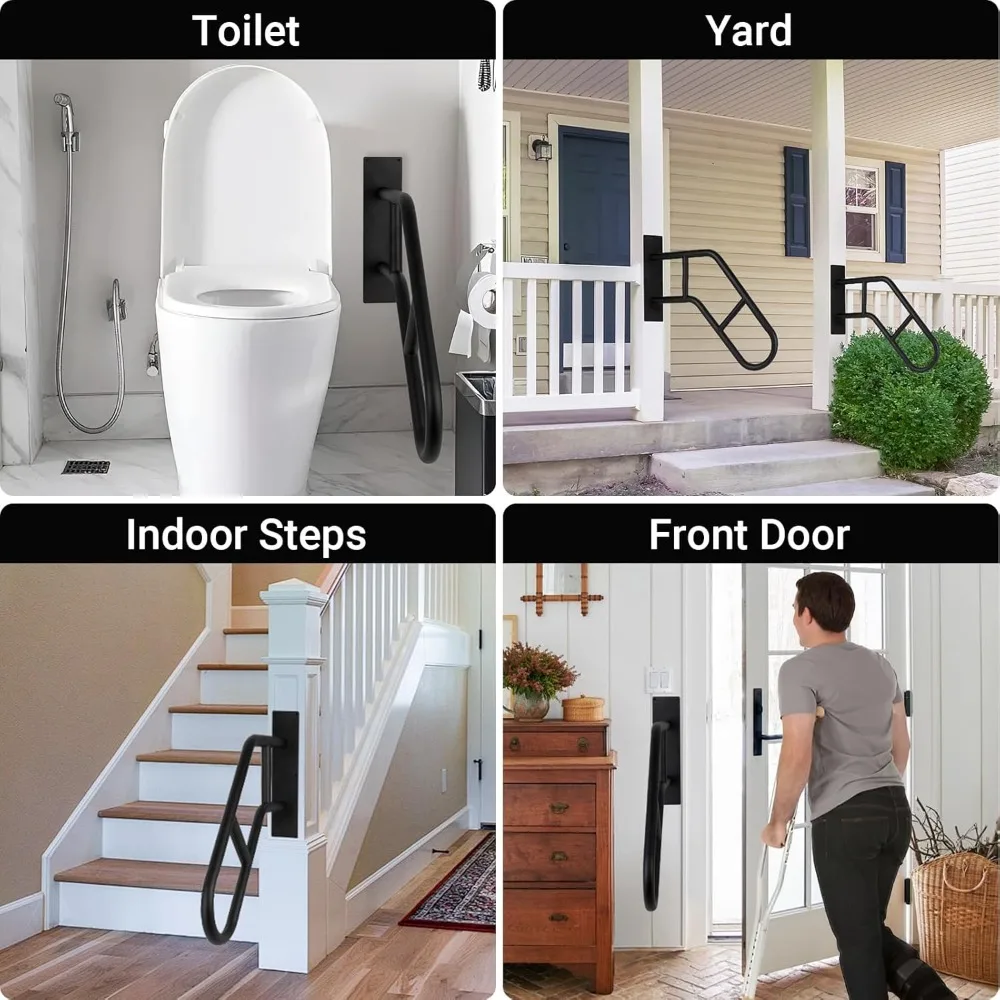 درابزين الدرج الخارجي لكبار السن والخطوات، درابزين مثبت على الحائط على شكل حرف U، مثالي للشرفات والطوابق والكراجات والحدائق، عبوتان #5