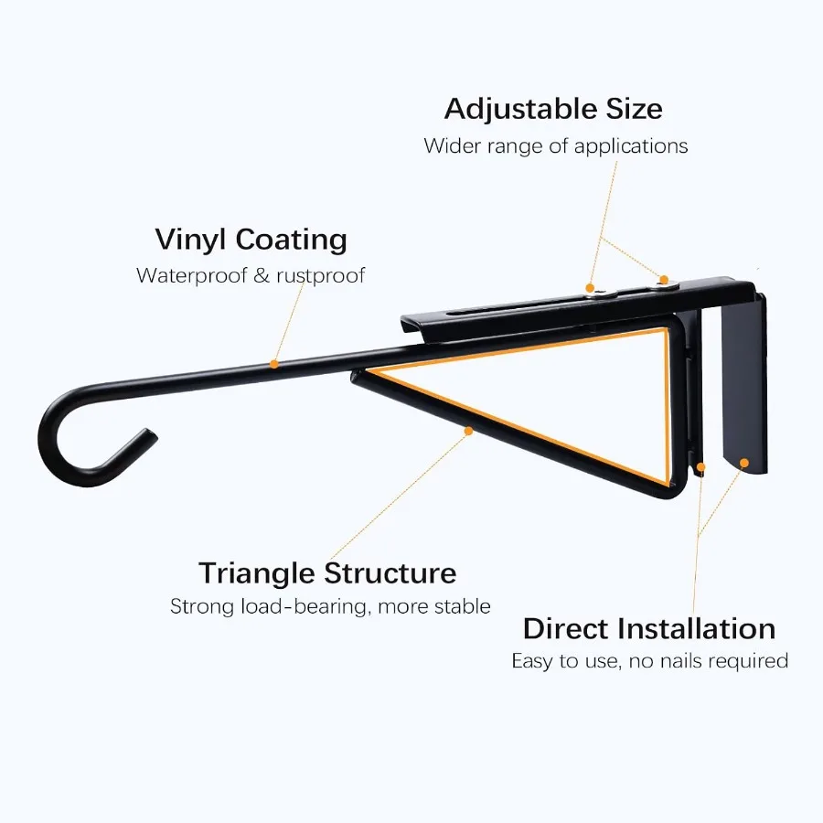 خطافات سياج من الفينيل 0.93 قابلة للتعديل للنباتات المعلقة فوق شماعات نباتات سياج الدرابزين في الهواء الطلق فولاذ مطلي باللون الأسود شديد التحمل #4