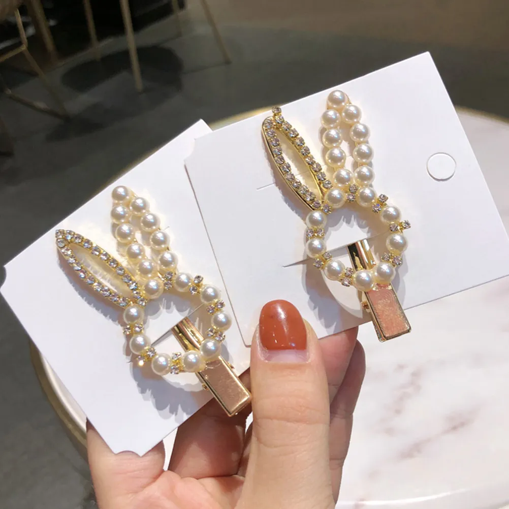 

2Pcs Rabbit Hair Clips Pearl Design Good Grip Easy Clip Hairpins Girls Hair Accessories Wedding Party Barrettes
