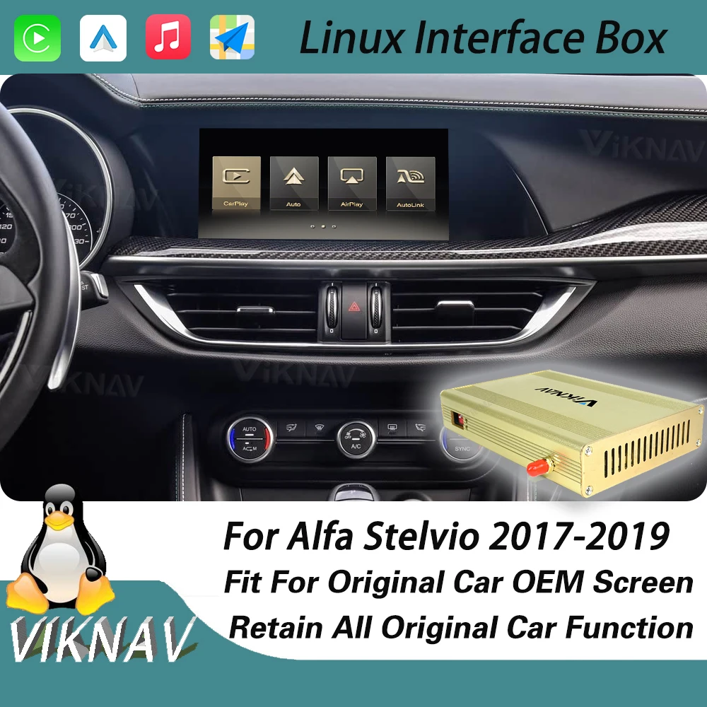 

Viknav Linux Interface Box For Alfa Stelvio 2017-2019 Wireless Apple CarPlay Android Auto Mirror Link