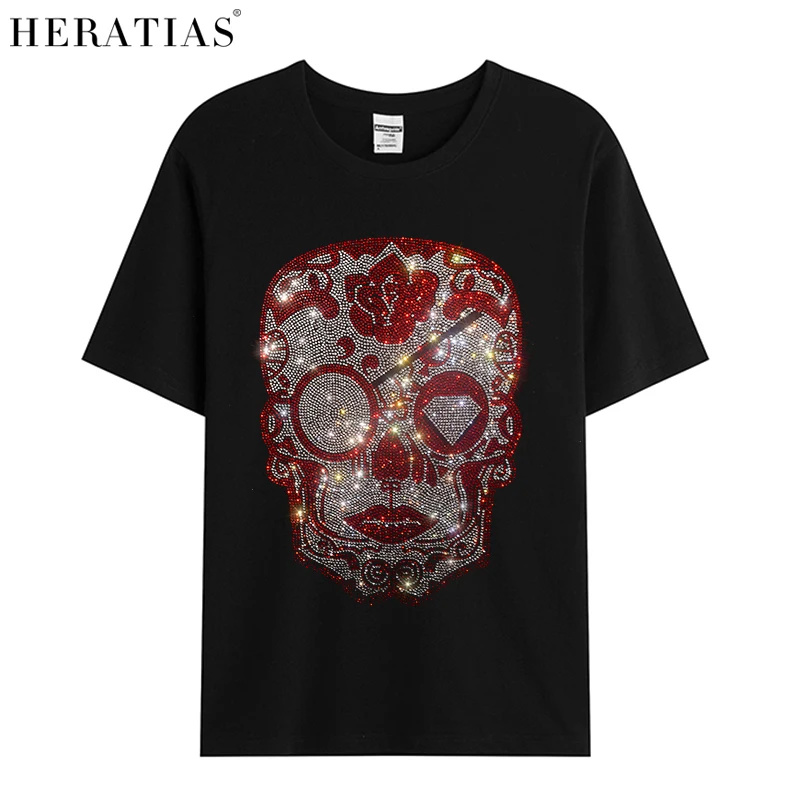 Hot sale high quality men's summer casual T-shirt tops shiny human face colorful diamonds soft cotton comfortable T-shirt