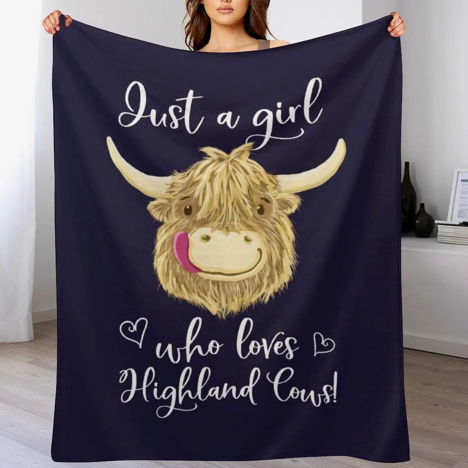 

Just A Girl Who Loves Scottish Highland Cows Throw Blanket Plaid on the sofa anime Decorative Sofas Flannel Blankets