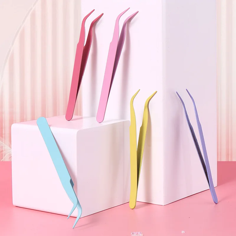 Multifunctional Stainless Steel Tweezers Eyelash Tweezers Straight Curved Pointed Tip Eyelash Tweezers with Protective Cover New
