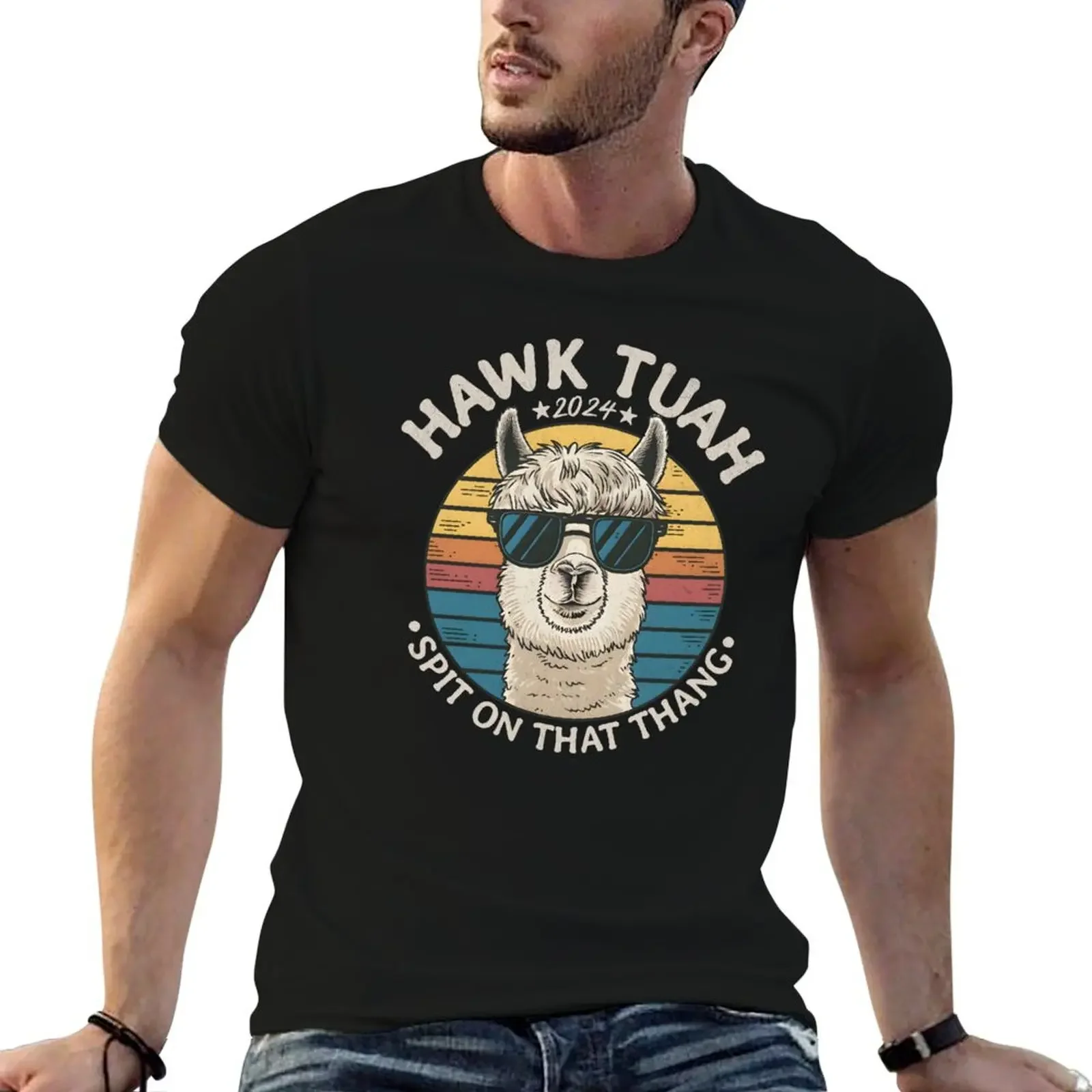 

Hawk Tuah Retro Llama T-Shirt baggy shirts customs men t shirts