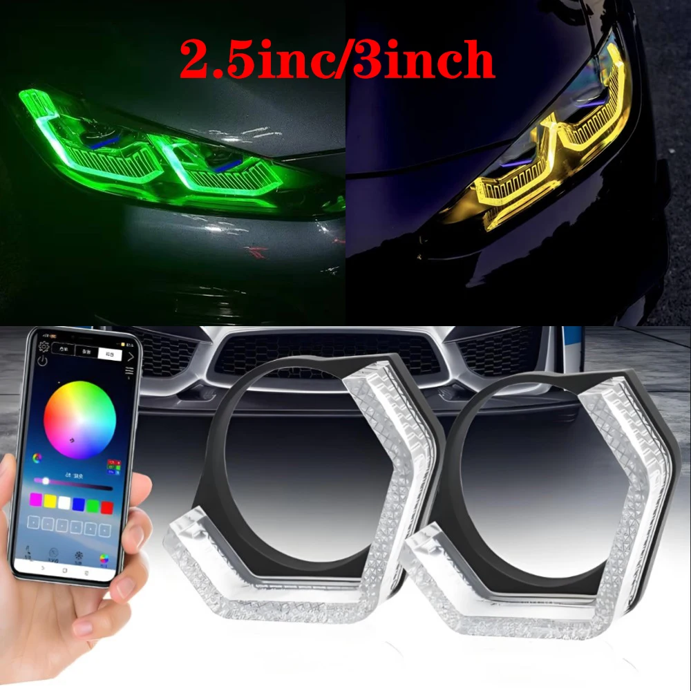 

2,5/3-дюймовые шестиугольные 5D линзы «ангельские глазки», интеллектуальное управление через приложение, RGB дневные ходовые огни с красочным и персонализированным светом
