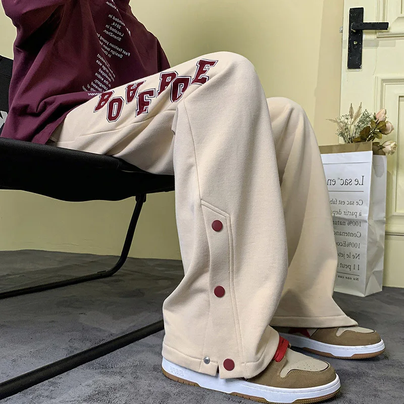 

American retro breasted sports pants for women in autumn and winter with and thick high street loose wide leg casual pants