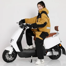 Winter Electric/Motorcycle Riding Cold Proof Clothing One-piece Warm Plush Riding Split Leg Riding Thick Windproof Clothing