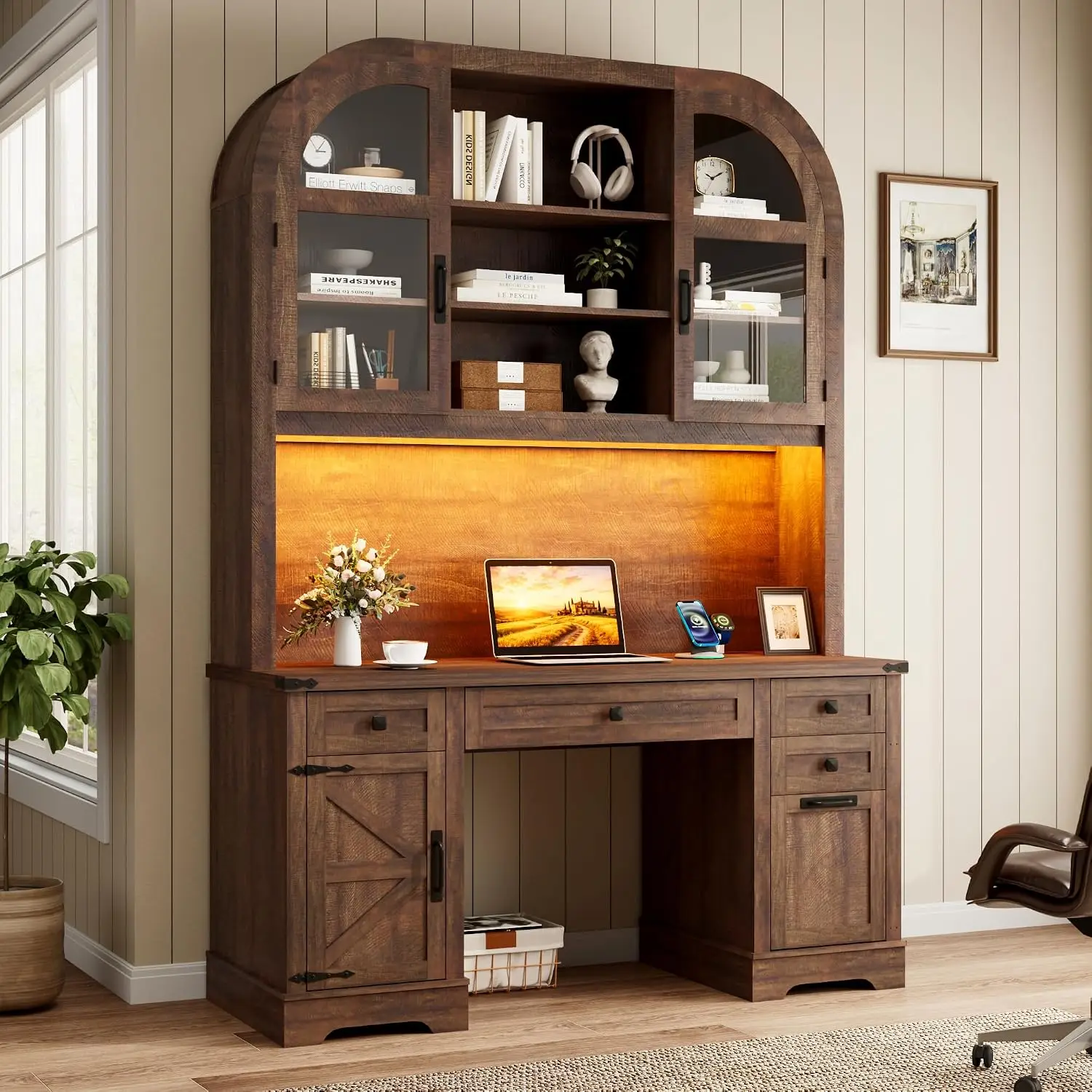 Farmhouse Computer Desk with Hutch, 83