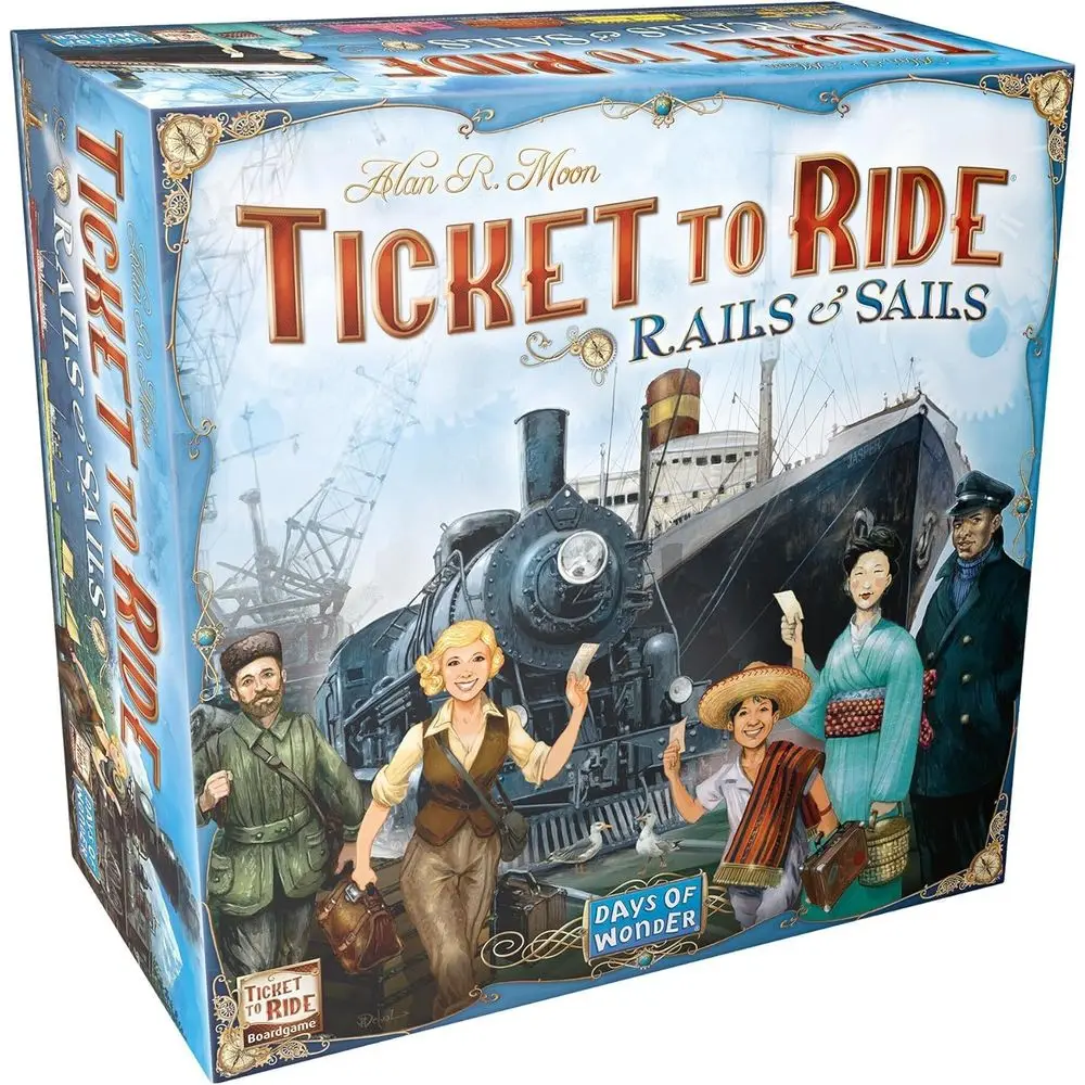 

Настольная игра Asee Ticket to Ride Rails & Sails — стратегическая игра по строительству железнодорожных путей, для всей семьи, детей и взрослых, от 10 лет, для 2-5 игроков