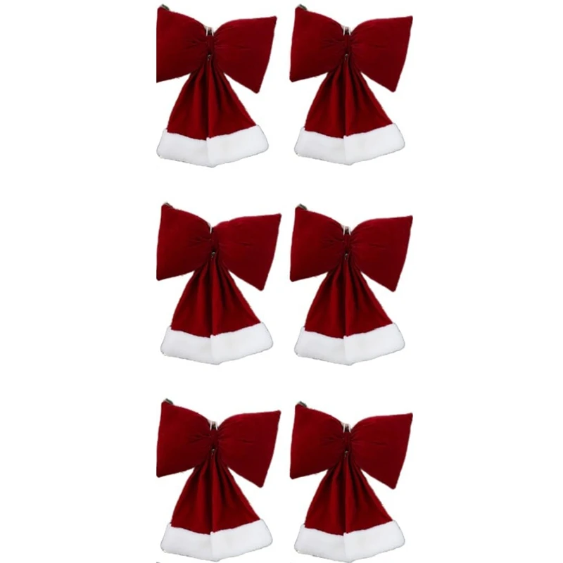 

6PCS Christmas Wine Red Bow Velvet Christmas Bow Xmas Tree Hanging Decorations Christmas Bows Ornaments